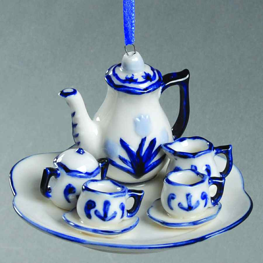 China & Lace - Delft Blue Tea Set - No Box by Kurt Adler-1