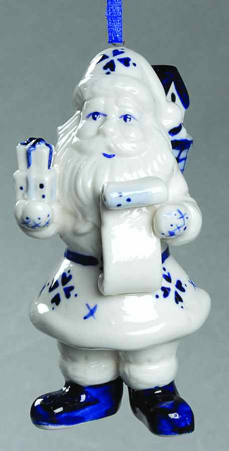 China & Lace - Delft Blue Santa With List - No Box by Kurt Adler-1