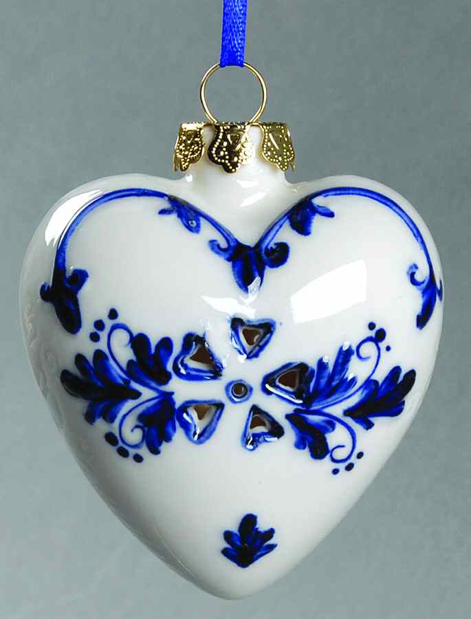 China & Lace - Delft Blue Heart Ornament - No Box by Kurt Adler-1