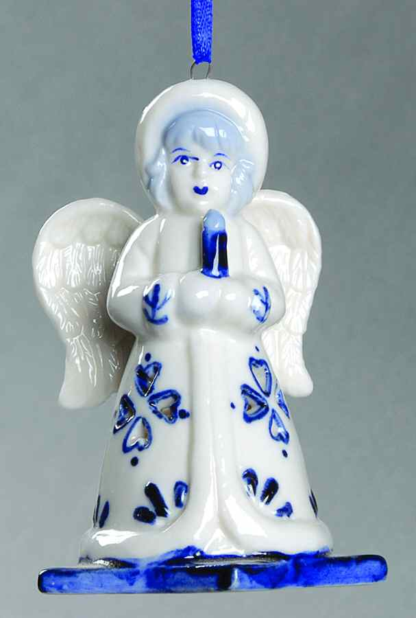 China & Lace - Delft Blue Angel With Candle - No Box by Kurt Adler-1