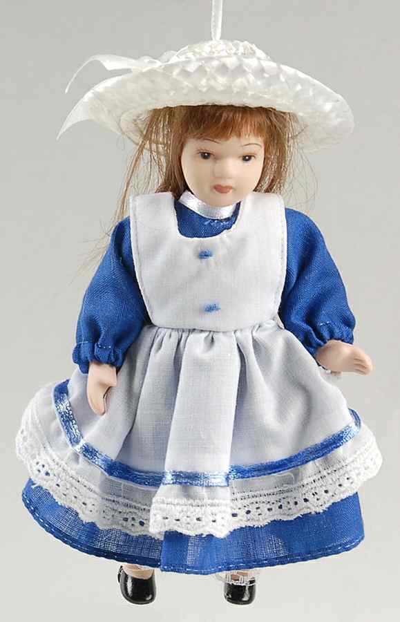 China & Lace - Delft Blue Doll Ornament-Brunette - Boxed by Kurt Adler-1