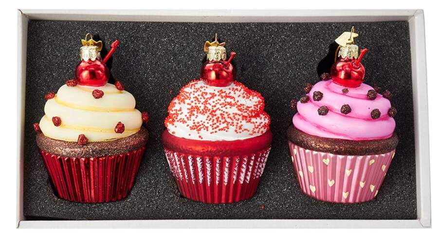 Sweet Shoppe Red Velvet Cupcakes-Set Of 3 - Boxed by Kurt Adler-1
