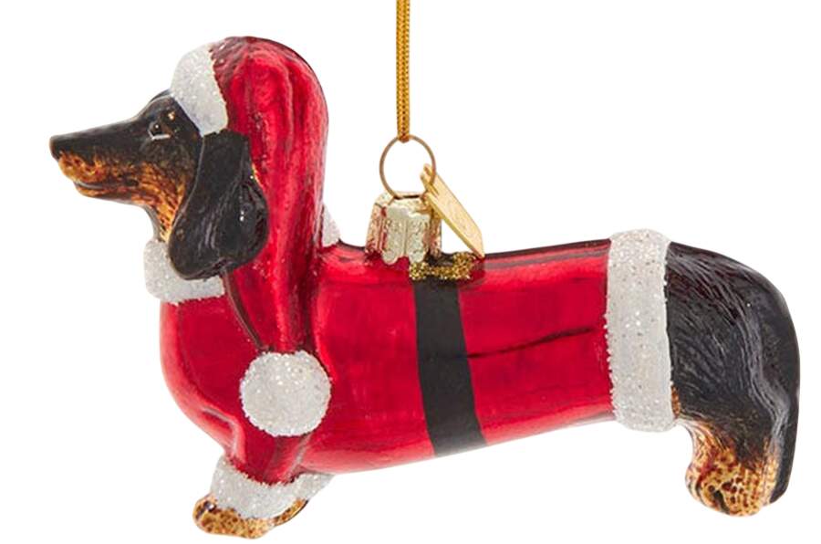 Pet Parade (Bown Glass) Dachshund In Santa Suit-Black & Tan - No Box by Kurt Adler-1