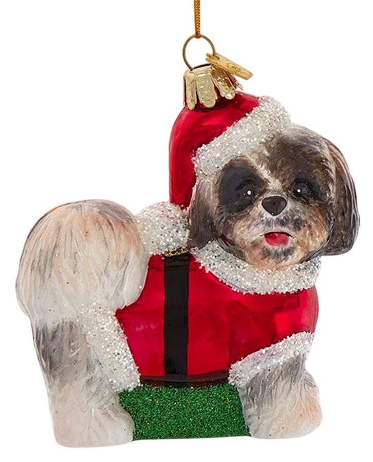 Pet Parade (Bown Glass) Shih Tzu In Santa Suit-Dark Brown - No Box by Kurt Adler-1
