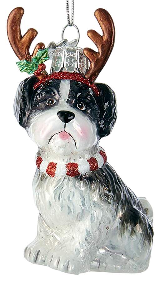 Pet Parade (Bown Glass) Shih Tsu With Antlers-Gray - No Box by Kurt Adler-1