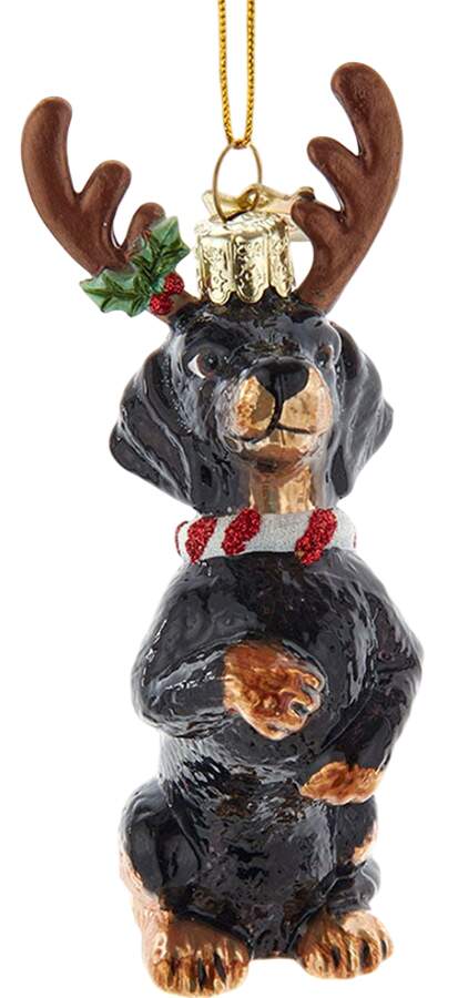 Pet Parade (Bown Glass) Dachshund With Antlers-Black & Tan - No Box by Kurt Adler-1