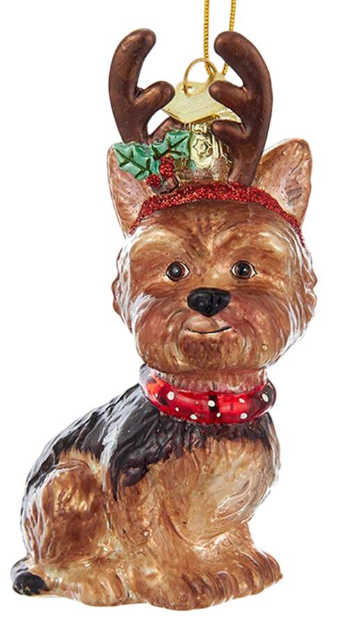 Pet Parade (Bown Glass) Yorkshire Terrier With Antlers - No Box by Kurt Adler-1