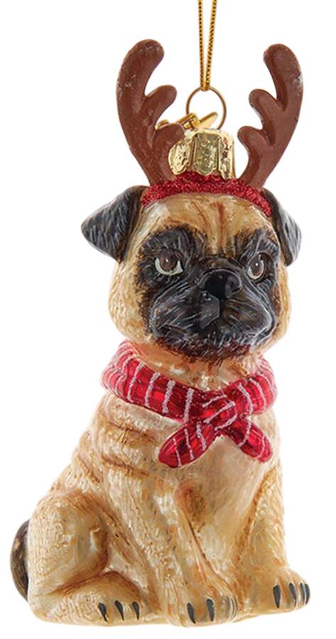 Pet Parade (Bown Glass) Pug With Antlers - No Box by Kurt Adler-1