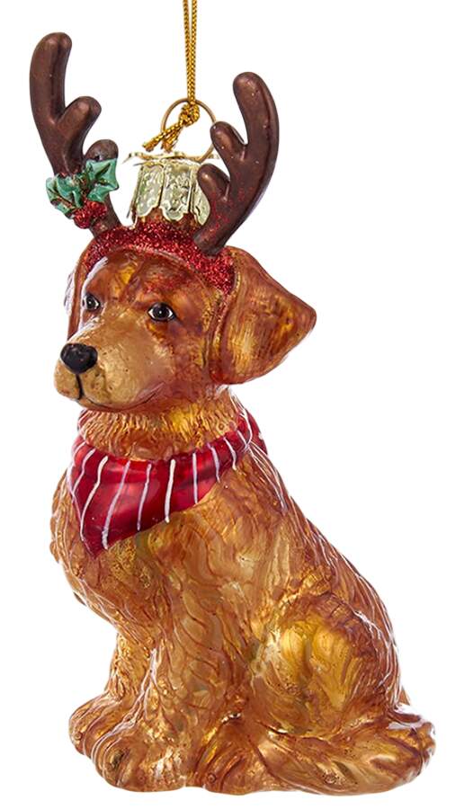 Pet Parade (Bown Glass) Golden Retriever With Antlers - No Box by Kurt Adler-1