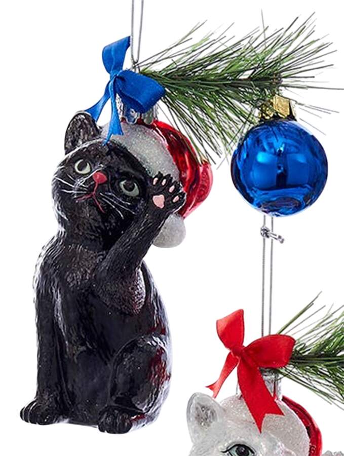Pet Parade (Bown Glass) Cat With Ornament-Black - No Box by Kurt Adler-1