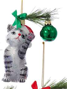 Pet Parade (Bown Glass) Cat With Ornament-Gray Tabby - No Box 166a by Kurt Adler-1
