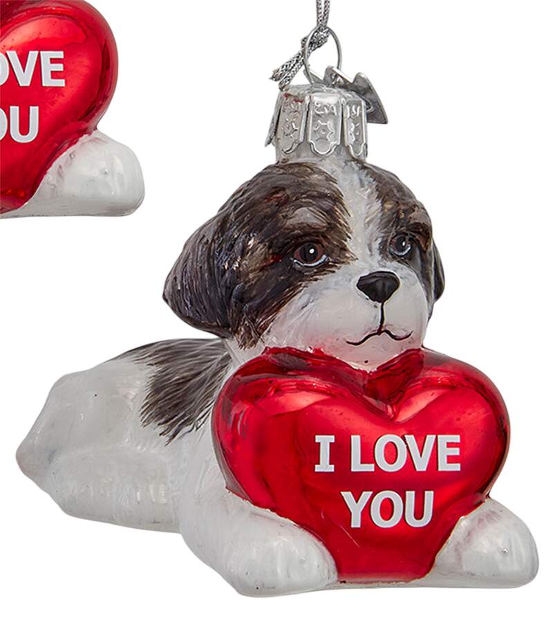 Pet Parade (Bown Glass) Black & White Shih Tzu W/ Heart - No Box by Kurt Adler-1