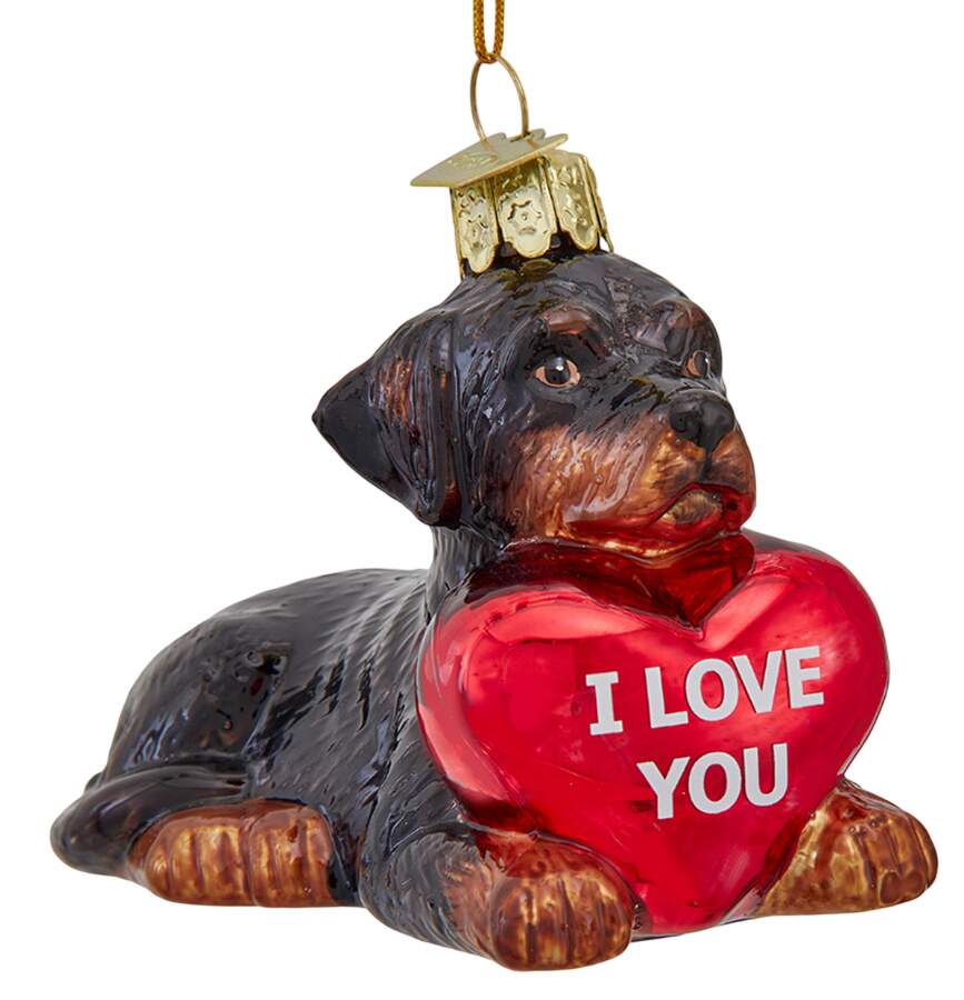 Pet Parade (Bown Glass) Rottweiler With Heart - No Box by Kurt Adler-1