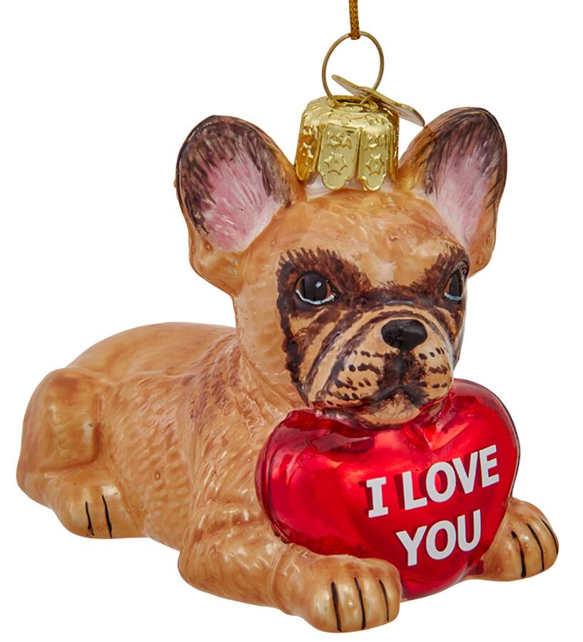 Pet Parade (Bown Glass) French Bulldog With Heart - No Box by Kurt Adler-1
