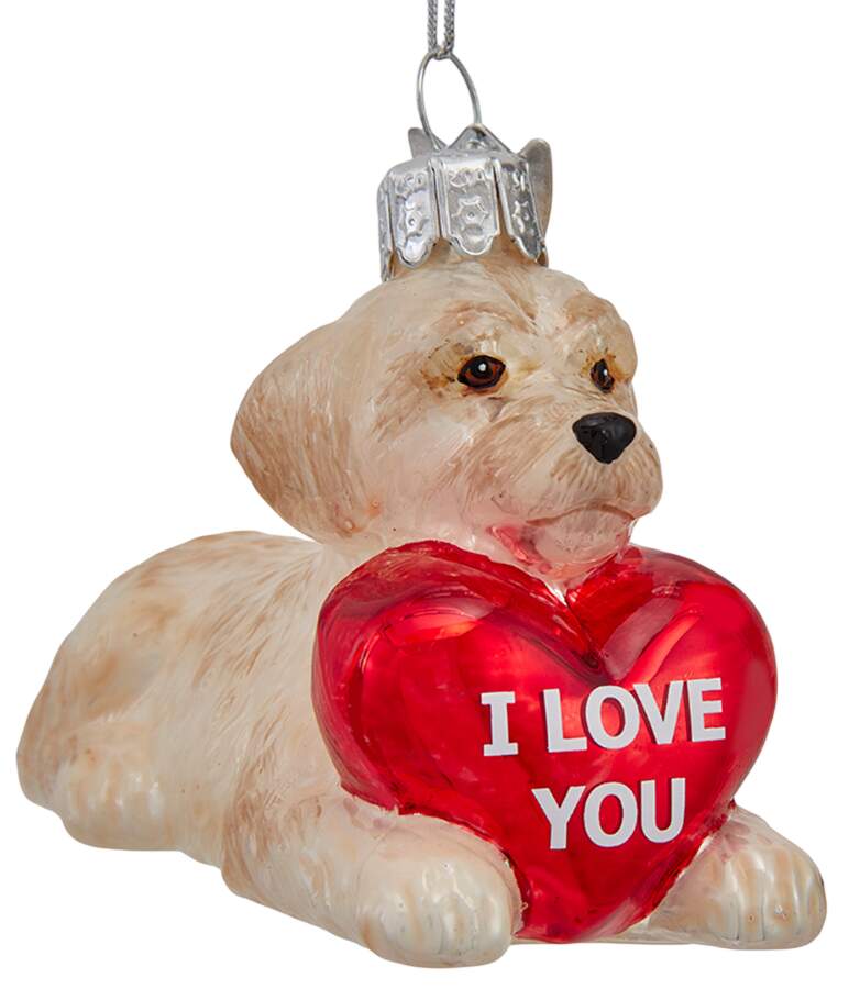Pet Parade (Bown Glass) Yellow Doodle With Heart - No Box by Kurt Adler-1