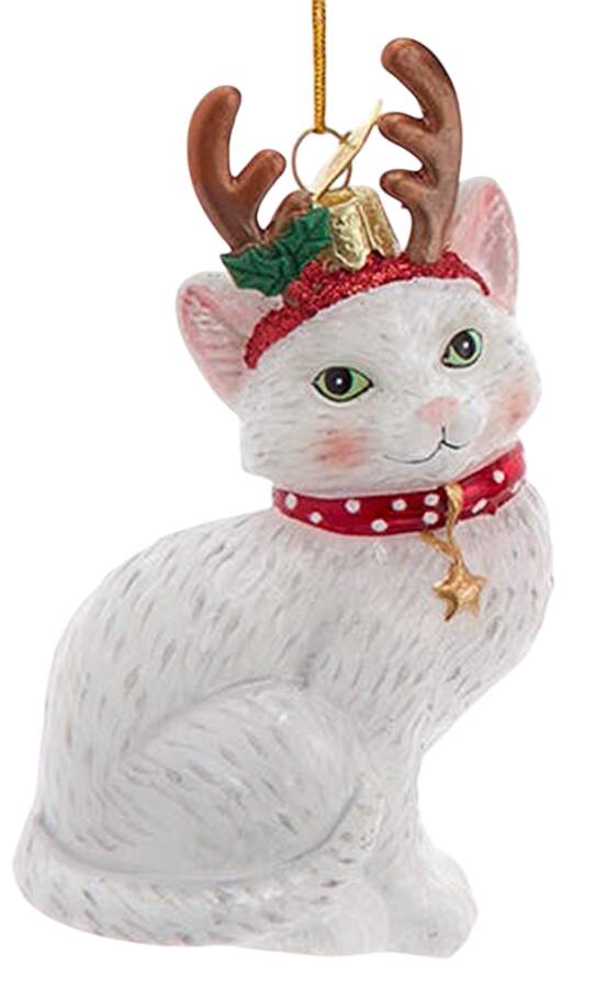 Pet Parade (Bown Glass) White Cat With Antlers - No Box by Kurt Adler-1