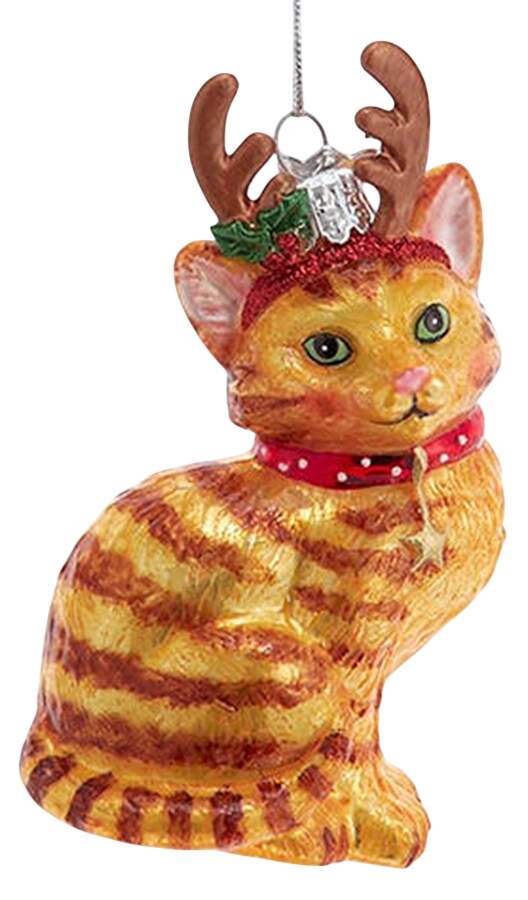 Pet Parade (Bown Glass) Orange Tabby With Antlers - No Box by Kurt Adler-1