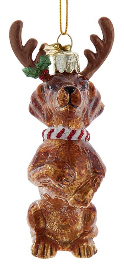 Pet Parade (Bown Glass) Dachshund With Antlers-Brown - No Box by Kurt Adler-1