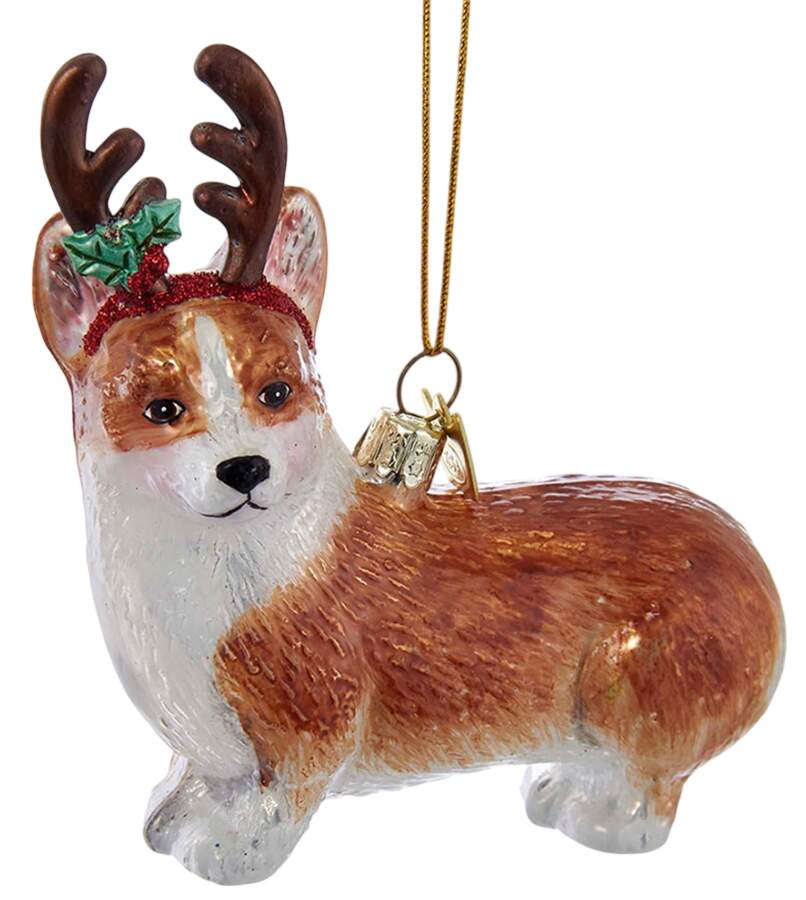 Pet Parade (Bown Glass) Corgi With Antlers - No Box by Kurt Adler-1