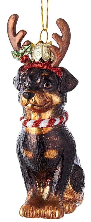 Pet Parade (Bown Glass) Rottweiler With Antlers - No Box by Kurt Adler-1