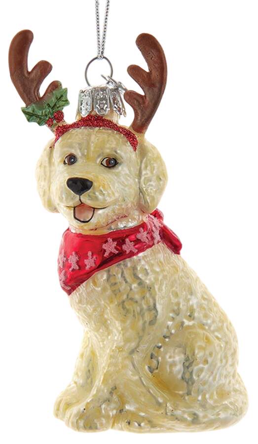 Pet Parade (Bown Glass) Golden Doodle With Antlers - No Box by Kurt Adler-1