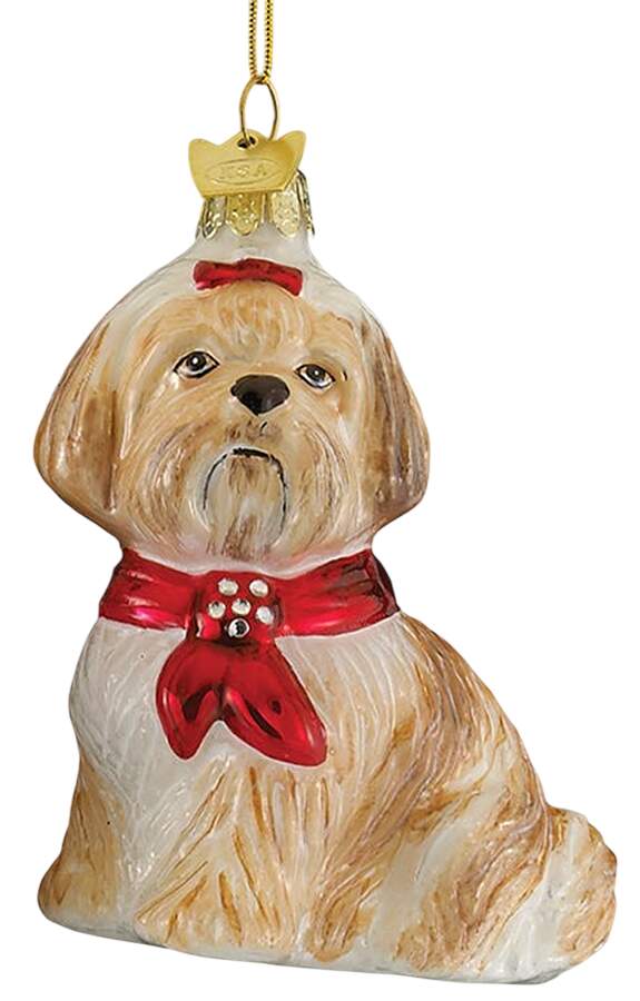 Pet Parade (Bown Glass) Shih Tzu With Scarf-Brown & White - No Box 111a by Kurt Adler-1