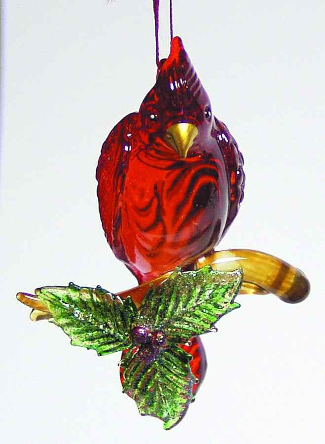 Kurt Adler Crystal Ornaments Red Bird With Holly - Boxed by Kurt Adler-1