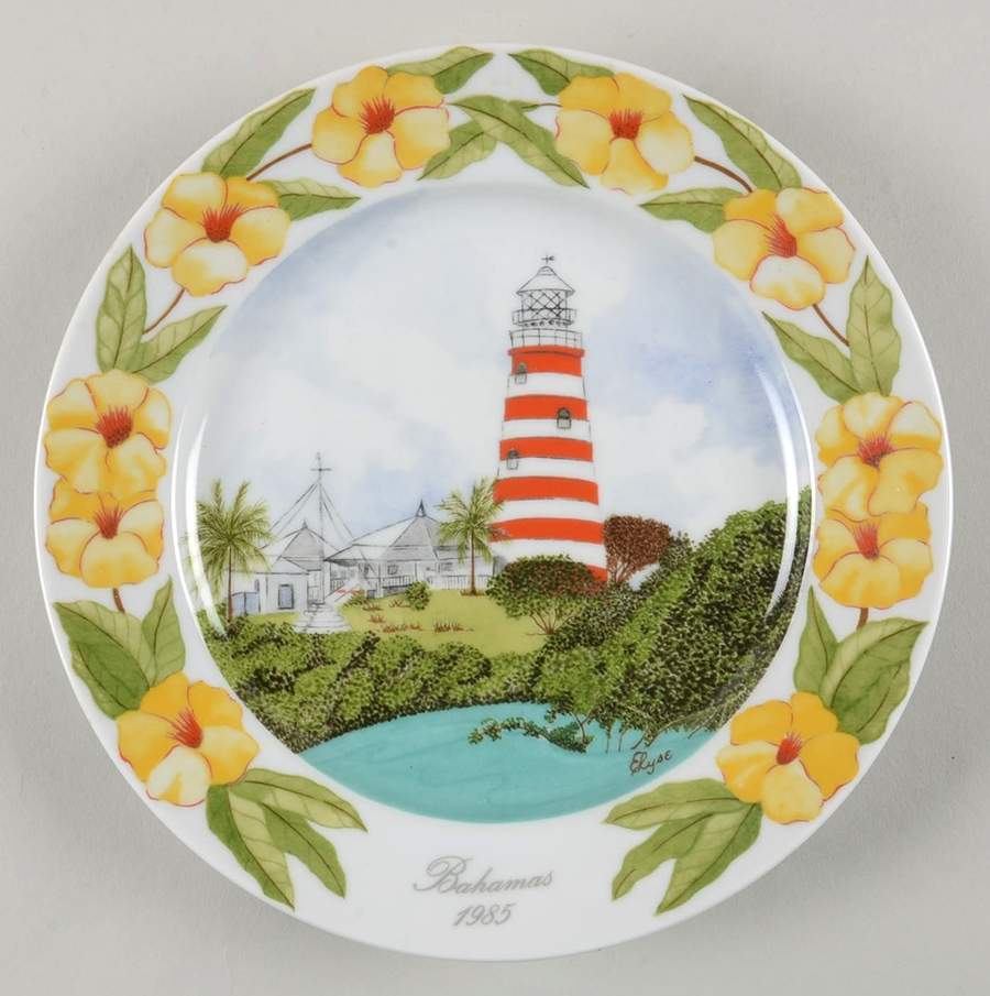 Bahamas Plates 1985-Hope Town Light- Abaco And Yellow - No Box by Kaiser-1
