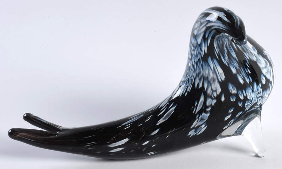 FM Konstglas Art Glass Seal-Black And Blue, Large Streaks - No Box by Konstglas (Ronneby)-1