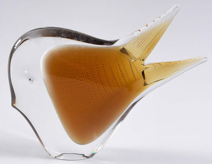 FM Konstglas Art Glass Fish-Amber & Clear,Tiny Bubble - No Box by Konstglas (Ronneby)-1