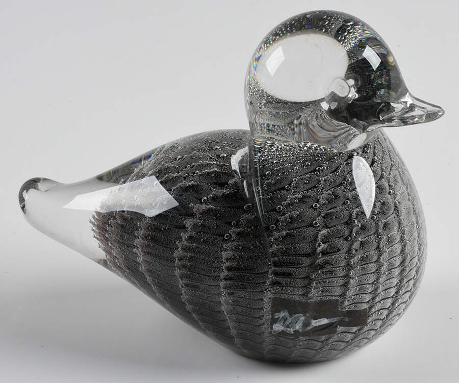 FM Konstglas Art Glass Duck-Grey, Tiny Bubbles - No Box by Konstglas (Ronneby)-1