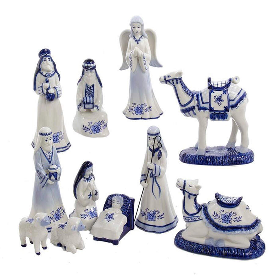 Delft Blue Nativity Delft Blue 11 Pc Nativity - With Box by Kurt Adler-1