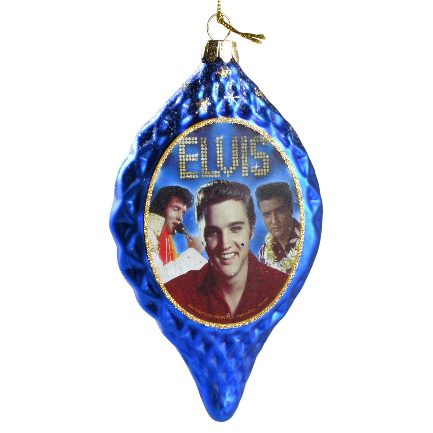 Elvis - Blown Glass Elvis In Blue Oval - Boxed by Kurt Adler-1
