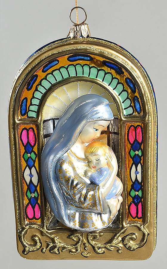 Religious Ornaments - Polonaise Madonna & Child,Stained Glass Arch - Boxed by Kurt Adler-1