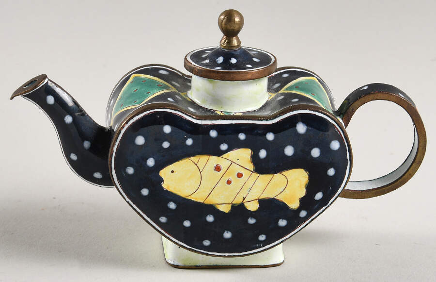 Enamel Teapots Black With Fish And White Dots - No Box by Kelvin Chen-1