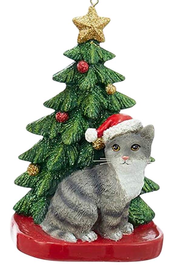 Pet Breeds with Christmas Trees Gray Tabby Cat - No Box by Kurt Adler-1