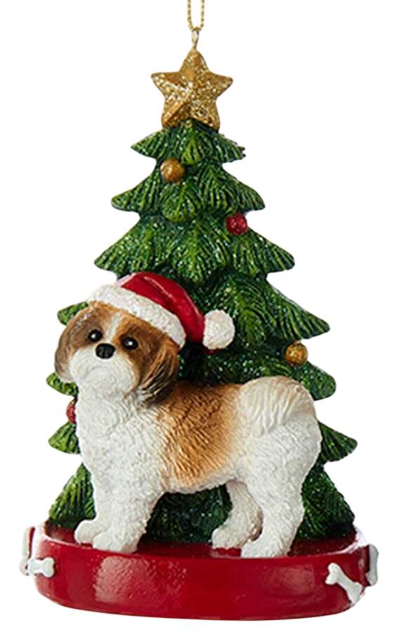 Pet Breeds with Christmas Trees Brown & White Shih Tzu - No Box by Kurt Adler-1