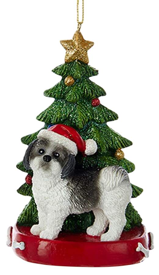 Pet Breeds with Christmas Trees Black & White Shih Tzu - No Box by Kurt Adler-1