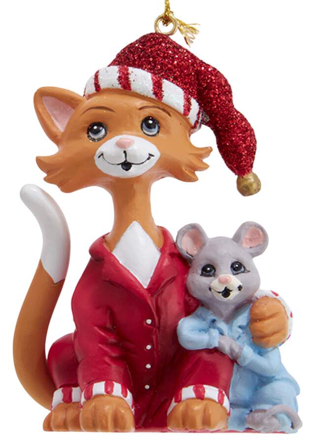 Pet Parade (Resin) Orange Cat In Pajamas W/ Mouse - No Box 127b by Kurt Adler-1