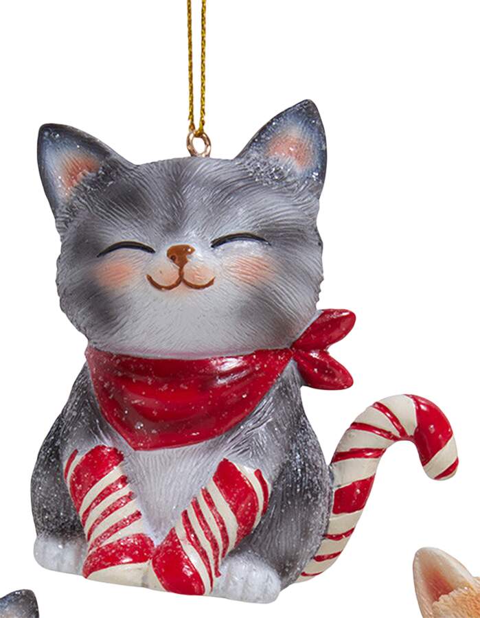Pet Parade (Resin) Candy Cane Cat With Bandana - No Box by Kurt Adler-1