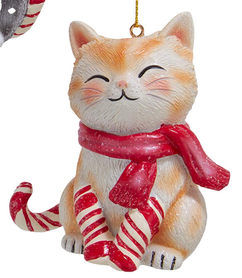 Pet Parade (Resin) Candy Cane Cat With Scarf - No Box by Kurt Adler-1