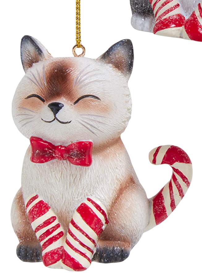 Pet Parade (Resin) Candy Cane Cat With Bow Tie - No Box by Kurt Adler-1