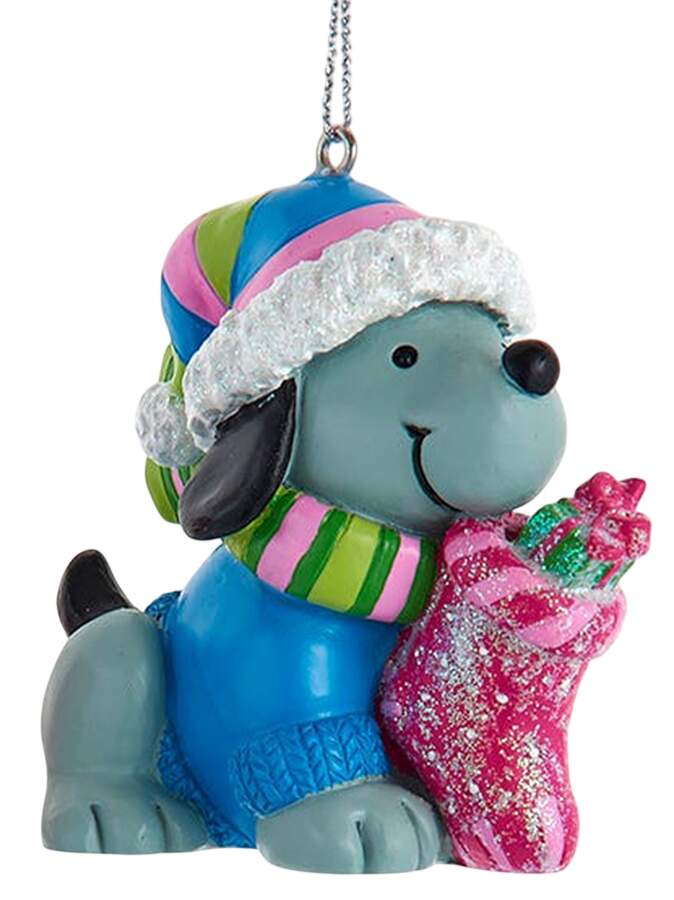 Pet Parade (Resin) Gray Dog With Stocking & Scarf - No Box by Kurt Adler-1