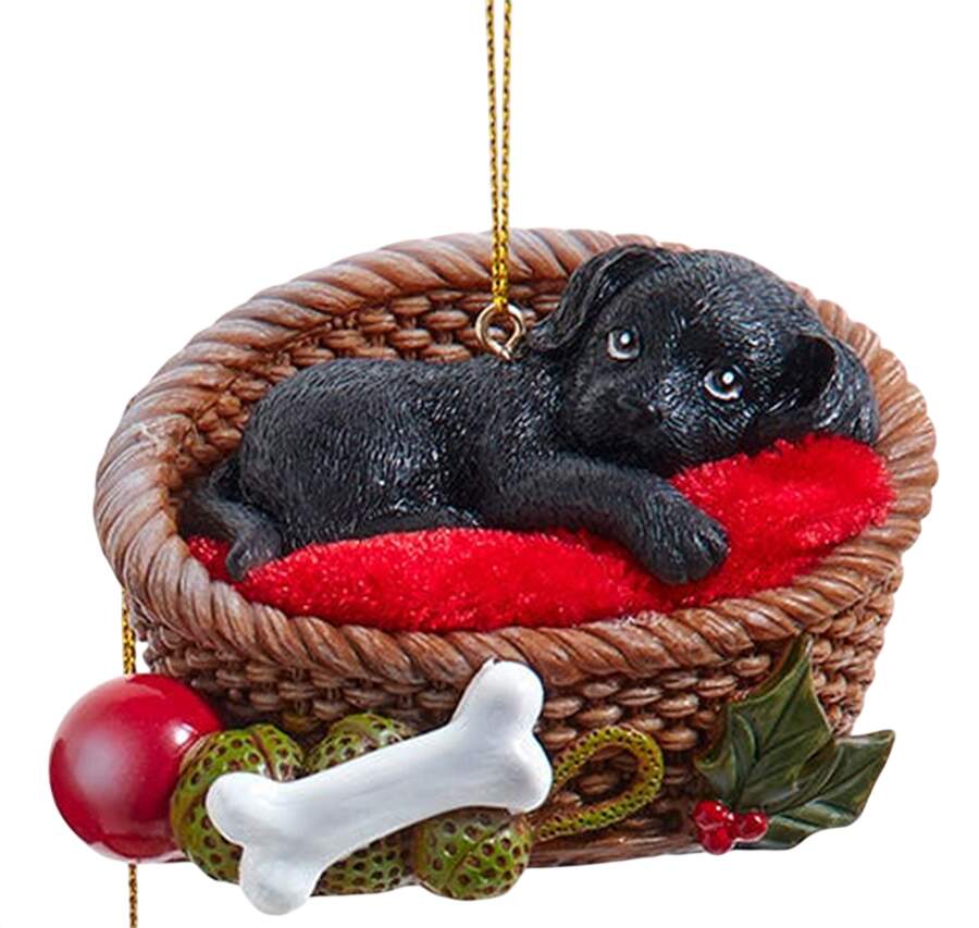 Pet Parade (Resin) Black Lab Puppy In Basket - No Box 114a by Kurt Adler-1