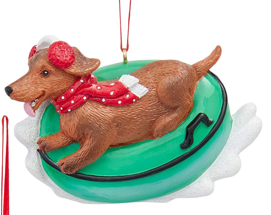 Dog Breeds on Snow Tubes Tan Dachshund - No Box by Kurt Adler-1