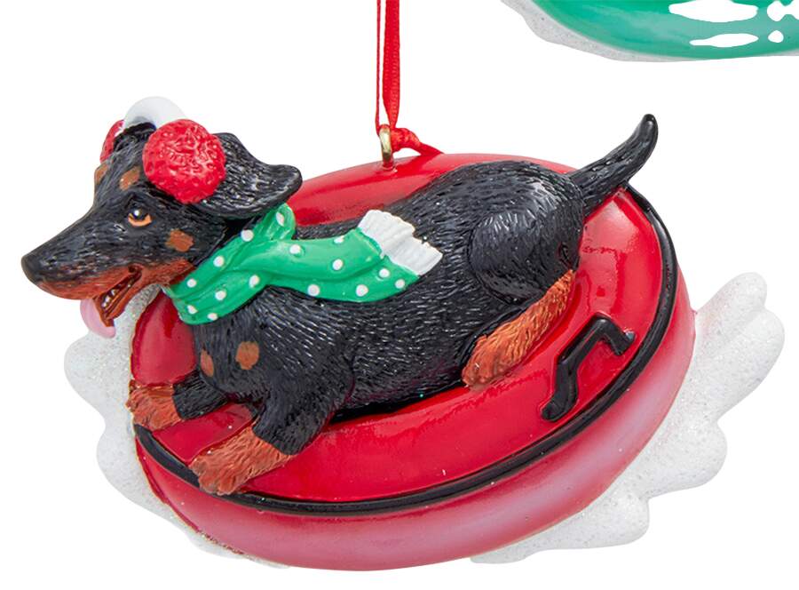 Dog Breeds on Snow Tubes Black & Tan Dachshund - No Box by Kurt Adler-1
