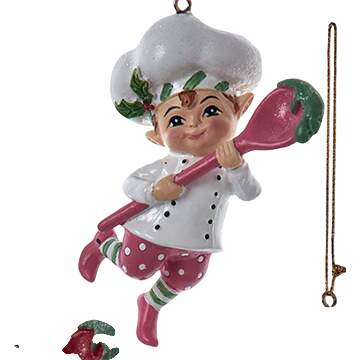 Santa's Cookie Bakery Elf Chef With Pink Spoon - No Box by Kurt Adler-1