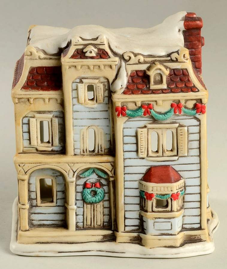 Colonial Village Light Blue House-Votive Candle Holder - No Box by Lefton-1