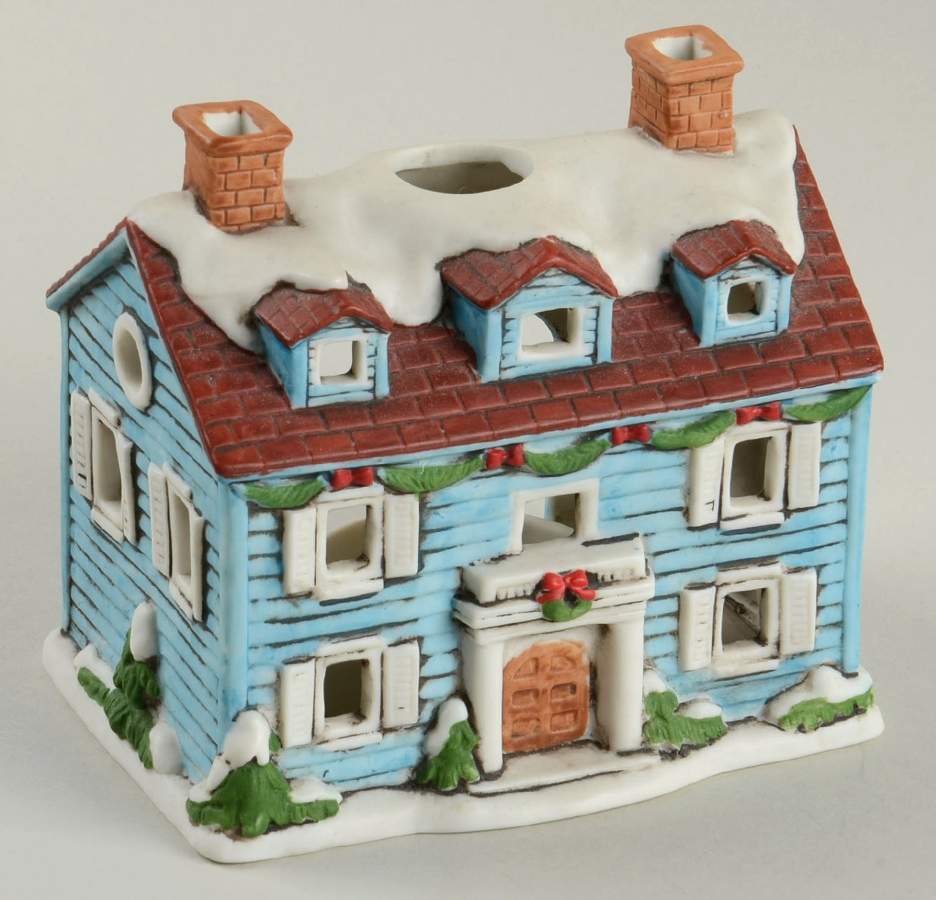Colonial Village Blue House-Votive Candle Holder - Boxed by Lefton-1