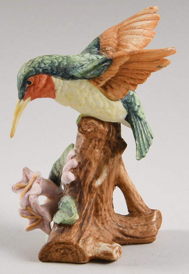 Lefton Figurines Hummingbird On Stump, Pink Flower - No Box by Lefton-1